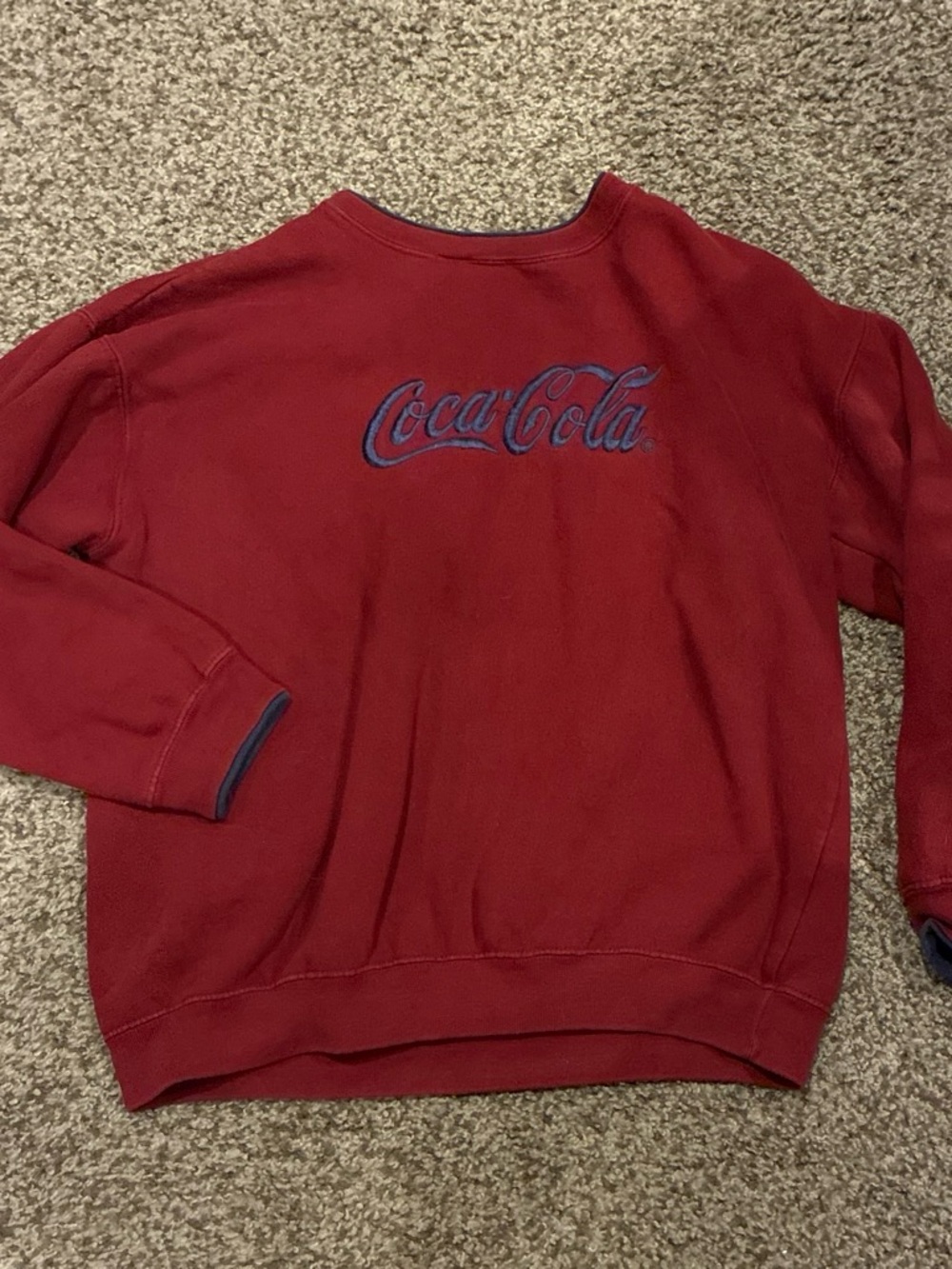 Coca Cola Men's Burgundy Crewneck Sweatshirt with Navy Logo